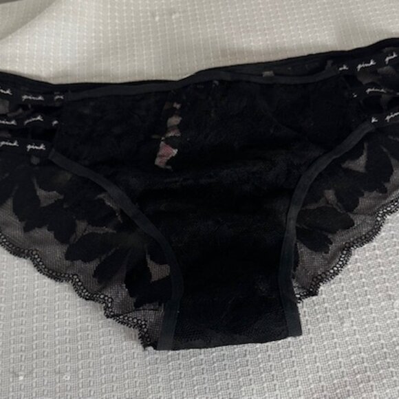 Victoria's Secret "Pink" Strappy Black Lace Floral Cheekster Panty  8350 - Picture 6 of 8